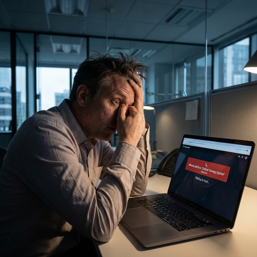 Frustrated professional missing a notification